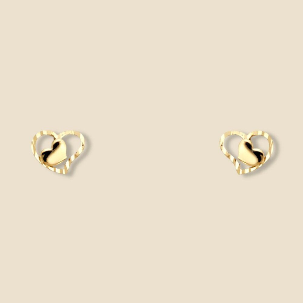 14K Yellow Gold Heart Stud Earrings with Screw Backs
